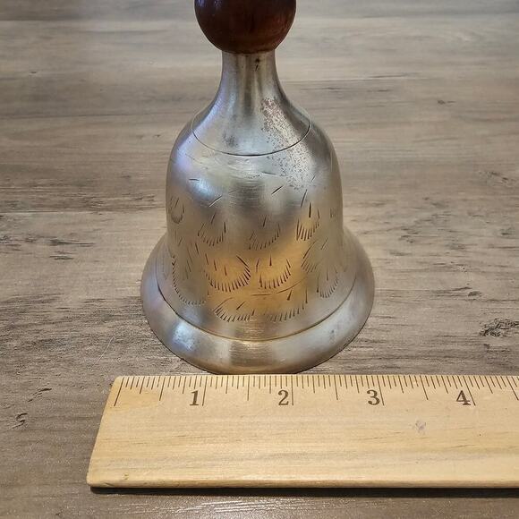 Vintage Brass Wood Hand Bell Etched Feather MCM Classic Collectible India 8.5" - Picture 11 of 12